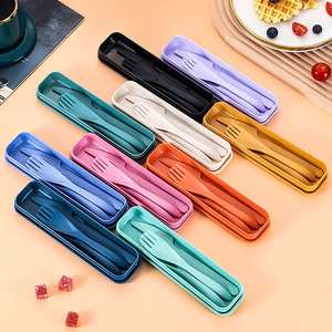 Custom Logo Durable High Quality Portable Wheat Straw Cutlery <b>Set</b> Reusable Travel <b>Lunch</b> Utensils for Student Welcome Kits - Product Image 6