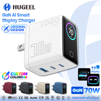 Prix de gros usine Chargeur USB 70W avec affichage IA, charge rapide PD3.2, chargeur Type C, adaptateur de voyage portable, chargeur mural
