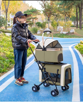 Poussette pour animaux de compagnie à double étage, chariot pliable de grande capacité 15 kg, 4 roues, écologique, Oxford ABS, détachable, robuste, pour les voyages en plein air