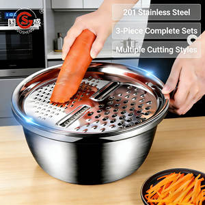 Juego de 3 Utensilios Multifuncionales de Acero Inoxidable para Cortar Verduras, Colador QX, Tazón para Mezclar Ensaladas, Olla para Cocinar, Picador y Rallador de Verduras - Product Image 1