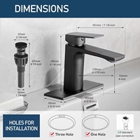 Robinet de lavabo moderne noir mat en laiton avec noyau en céramique, à poignée unique, monotrou, à poser sur le comptoir, avec siphon escamotable