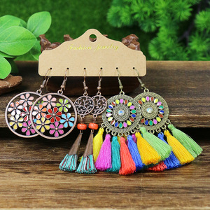 Fashion Jewelry Women's Bohemia Alloy Tassel <b>Drop</b> Earrings With Turquoise Inlay For Party - Product Image 2