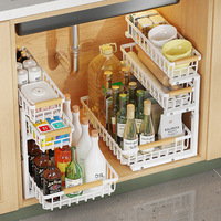 Organisateur d'évier de cuisine moderne à 3 niveaux, étagère de rangement multifonctionnelle pour comptoir, étagère coulissante pour armoire, sans perçage, en métal, gain de place