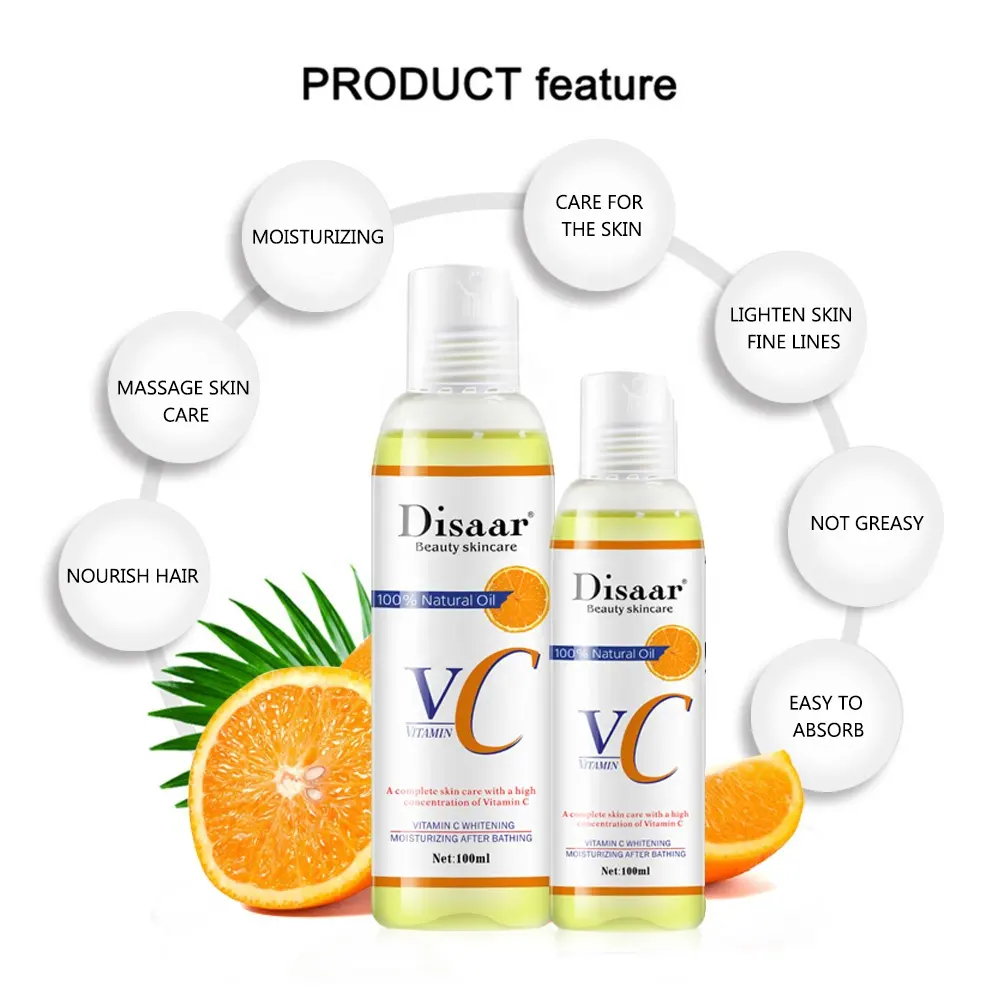 Óleo hidratante natural puro para rosto e corpo, óleo clareador com vitamina C para mulheres, óleo essencial hidratante para clareamento 100ml