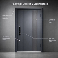 Porte d'entrée en aluminium anti-effraction NFRC résistante aux ouragans, à rupture de pont thermique, pour maison, villa, résidence