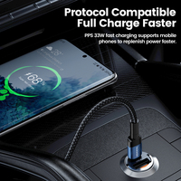 Toocki 33W Mini USB Car Charger Pengisian Cepat 12V-24V Dual Port Pd + Qc 3.0 4 1 Adaptor Tipe C 25A untuk Ponsel Desain Cincin Tarik