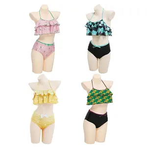 Hot Summer Beach Two Pieces Separated Top&Shorts Halloween Cosplay Anime Demon Slayer Swimsuit Cosplay Costume for Girls Female