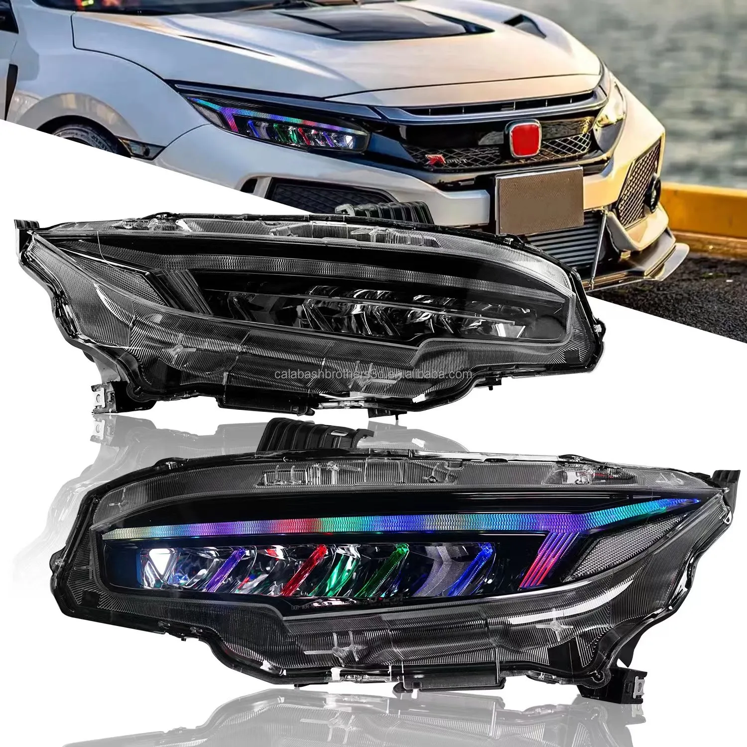 Hot Selling RGB LED Red White Blue Eyes Dynamic Turn signal Headlights for Honda 10th 11th Civic Type R hatchback FK8 FL5
