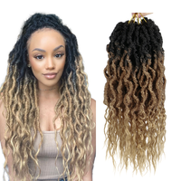 Premium Quality Soft Texture Goddess Faux <strong>Locs</strong> with Curly Ends Deep Wave Smooth Dense Braid Crochet Synthetic Hair Extension