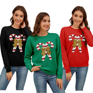 Maglione di natale 2025 maglione acrilico brutto maglione <span class=keywords><strong>rosso</strong></span> e nero di cervo renna con paillettes Babbo Natale <span class=keywords><strong>donna</strong></span> natale maglione di Natale - Product Image 4