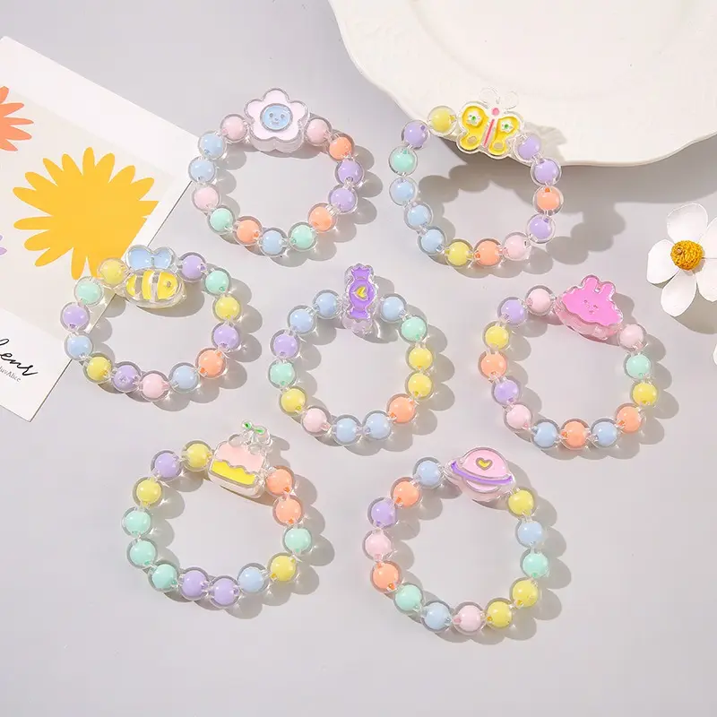 Colorful cute student jewelry bracelet acrylic bead cartoon children's female princess jelly color beads cute girl baby bracelet