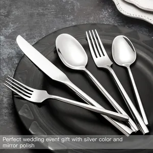 Hot Sale 5 Pieces Stainless Steel Cutlery Hexagonal Thick Heavy Handle Wedding Flatware Set