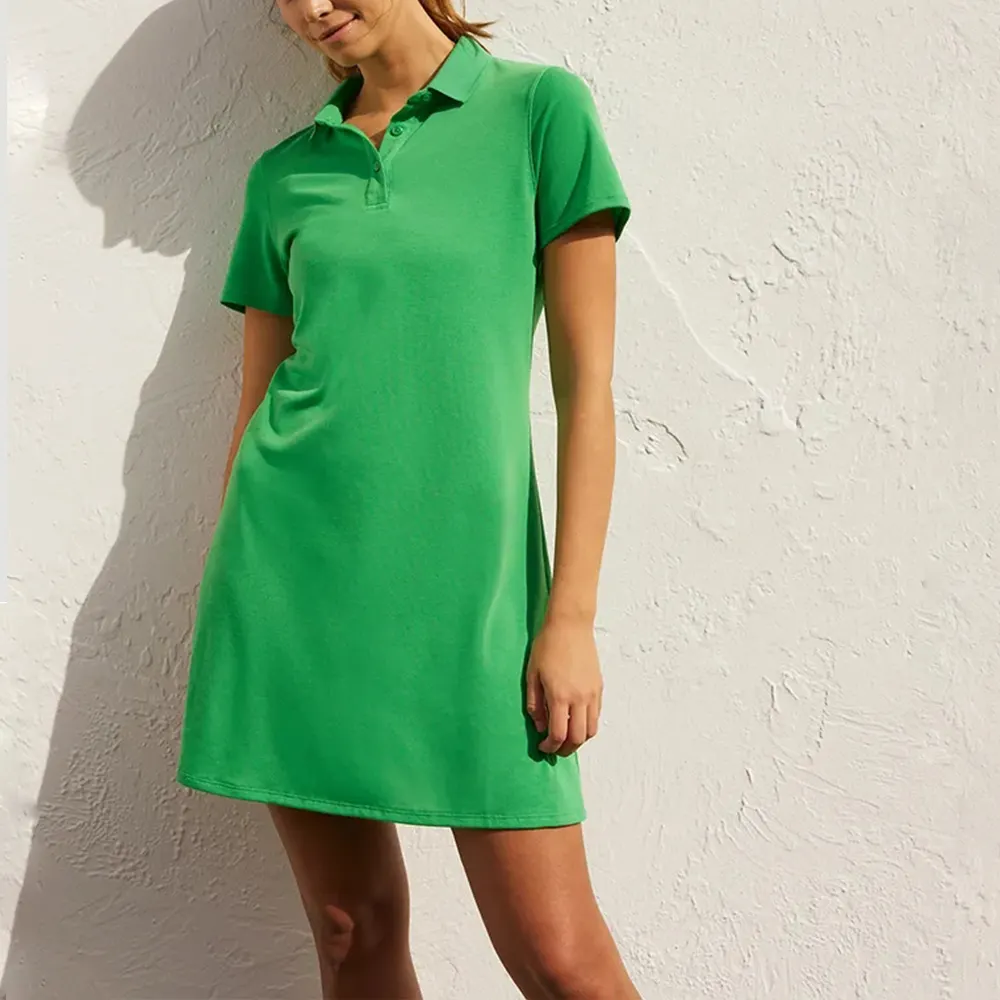 工場供給テニスゴルフ服緑カジュアルストレートポロTシャツドレス女性綿刺繍女性ポロドレス