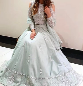 Vestido largo de diseñador indio/pakistaní para fiestas de boda 2019 elegante bordado pesado trabajo de talla grande ropa de mujer - Product Image 6