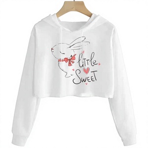 Women's Casual <b>Long</b> <b>Sleeve</b> Cropped Women's <b>White</b> Cropped Hoodie With Custom Print Casual Pullover Sweatshirt <b>Long</b> <b>Sleeve</b> - Product Image 1