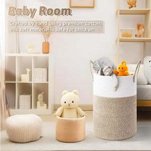Cotton Rope Woven Basket Round Storage Laundry Organizer <b>Handmade</b> For <b>Clothes</b> Bedroom Use - Product Image 2