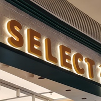 Enseigne lumineuse 3D LED en acrylique avec logo doré en métal et rétroéclairage multicolore, murale, taille personnalisable, en promotion