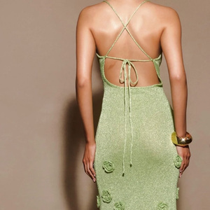 Robe pour femme de haute qualité, couleur vert menthe, sexy, sans manches, avec broderie florale 3D, matière douce, pour occasions spéciales - Product Image 4