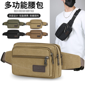 Multi Function Fanny Pack Canvas Men's Waist Bag Outdoor Sport Large Capacity Chest Bag Solid Color Army Green Brown Khaki Black - Product Image 4