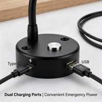 Lampe de lecture RV 2W LED à col de cygne, murale, tactile, à intensité variable en continu 4000K avec veilleuse bleue, ports USB-C et USB-A, 10-30V DC