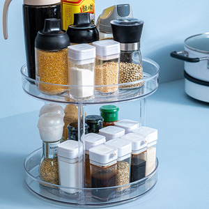 Plateau de rangement rotatif transparent à 2 niveaux 360° pour épices, cuisine, garde-manger, cosmétiques et maquillage - Product Image 3