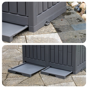 Poubelle de recyclage à double compartiment 110L/<span class=keywords><strong>220L</strong></span> avec finition imitation bois, base antidérapante, poubelle avec étiquettes de recyclage séparées - Product Image 4