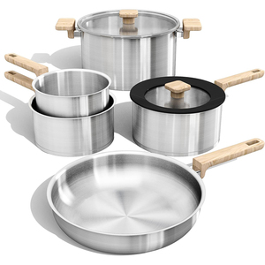 Ensemble de casseroles en acier inoxydable de haute qualité à 3 couches avec couvercles en verre, adaptées aux cuisinières à gaz et à induction, en acier inoxydable triple couche - Product Image 1