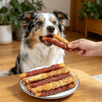 Bâtonnets de 17 cm en cuir de vache véritable enveloppés de poulet ou de canard, friandises dentaires naturelles à mâcher pour chiens et chats, longue durée, en cuir brut
