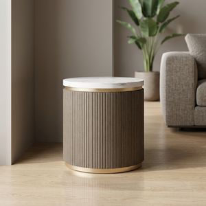 Nara Side <b>Table</b> Solid Mindi Wood with White <b>Stone</b> <b>Top</b> Round Nightstand Luxury End <b>Table</b> for Living Room Bedroom Furniture - Product Image 4