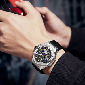 HANBORO, reloj mecánico automático con diseño de la serie Spider <span class=keywords><strong>Web</strong></span>, volante de inercia Esqueletizado para hombre, esfera de cristal, ventana, reserva de energía, Silicona - Product Image 4