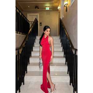 Robe de soirée rouge en satin, coupe trapèze, avec décoration de sequins, taille empire, style simple pour soirée formelle, taille XL, nouvelle arrivée - Product Image 2