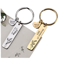 Premium Personalisierter Schlüsselanhänger mit Gravur und Geburtsblume, Edelstahl-Schlüsselring mit Namen und Datum sowie Herzanhänger als Geschenk