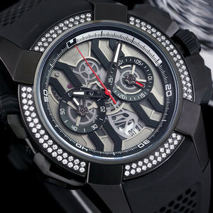 Reloj de Pulsera de Lujo para Hombre 2025, Negro Oscuro de Alta Calidad, Bisel con Diamantes, Cronógrafo Esqueleto, Correa de Goma - Product Image 2