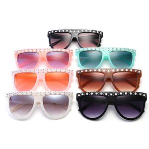 17032 Superhot Luxury 2019 Lunettes de soleil tendance pour femmes, monture plate noire, design de créateur, lunettes de soleil avec strass - Product Image 4