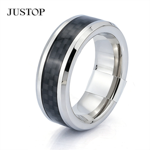 JUSTOP Men's Tungsten Wedding Band With Abalone Shell Inlay <b>Black</b> Gun Plated Modern Design Ring For Wedding - Product Image 5