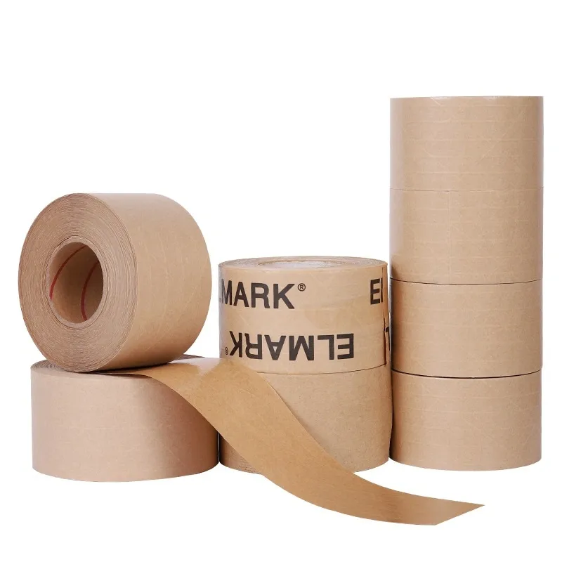 Custom Printing With Logo Reinforced Brown Gummed Water Activated Self Adhesive Eco Kraft Paper Packing Tape Jumbo Roll