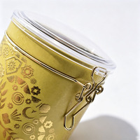 Boîte en métal ronde de qualité alimentaire avec couvercle à fermoir transparent, boîte de rangement hermétique pour le thé, le café, les collations, les emballages cadeaux