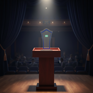 Clear Glass <b>Trophy</b> 100x40x165 Mm With Blue Border Design For Awards And Recognition - Product Image 3
