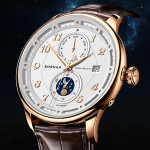 Relojes Mecánicos de Diseño para Hombre BORMAN, Creativos con Doble Esfera y Correa de Cuero y Acero Inoxidable - Product Image 1