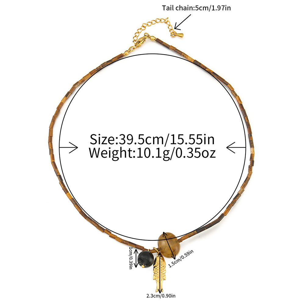 Tiger Eye Beaded Necklace with Gold Fish Pendant