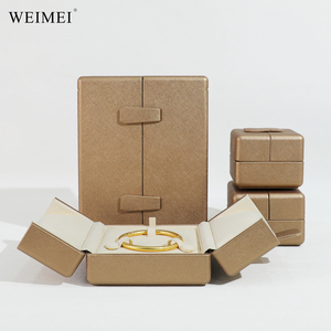 WEIMEI - Caja de Joyería de Piel Sintética Cepillada de Alta Gama con Detalles en Dorado para Anillos, Collares, Pendientes y Conjuntos de Joyería - Product Image 3