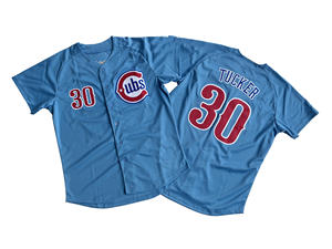 เสื้อเบสบอลชิคาโกคับส์แบบกำหนดเองสำหรับผู้ชาย สีน้ำเงิน-ขาว ปักโลโก้แบบเย็บติด - Product Image 5