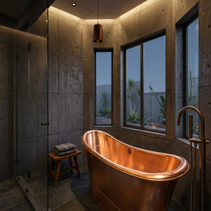Baignoire autoportante ovale en cuivre, style moderne, pour adultes, salle de bain, hôtel, villa - Artisanat indien - Product Image 1