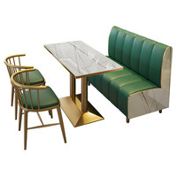 Canapé de restaurant de luxe léger en gros, chaises de salle à manger modernes en métal, plateau de table en bois, écologique et durable