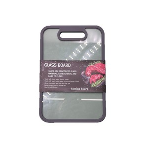 Planche à découper en verre trempé avec bord en silicone, poignée carrée, antibactérienne, pour la cuisine, la viande, les légumes, les fruits - Product Image 2