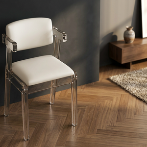 Chaise de salon moderne en acrylique avec coussin blanc, dossier solide, design minimaliste, mobilier de maison - Product Image 4