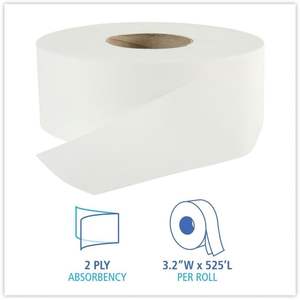 Papier toilette blanc en rouleau jumbo 2 plis, compatible fosses septiques, Boardwalk - 3,2 po X 525 pieds (12 rouleaux/carton) - Product Image 3