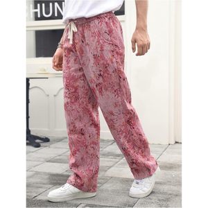 FOXA Men's Floral Pants Straight Leg <b>Drawstring</b> Waist Breathable Cotton <b>Trousers</b> With Pockets Streetwear - Product Image 4