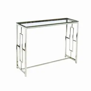 Elite Unique Gold Modern Accent Metal High Tall Long Console Table With Glass Top強化ガラス鋼フレームテーブル