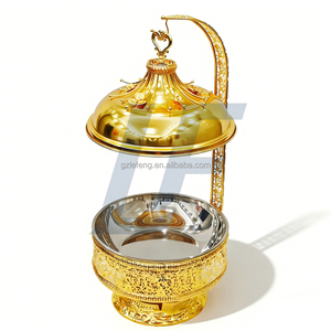 Hot Pot India dengan Tutup, 8L Bulat dari Baja Tahan Karat untuk Prasmanan, Dilengkapi Penghangat Makanan Emas dan Hitam, untuk Hotel dan Restoran - Product Image 3